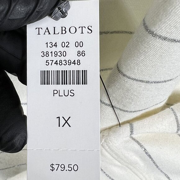 T by Talbots NWT Womens 1X Long Sleeve Metallic Striped Cowl Neck Top Nautical - Picture 13 of 16